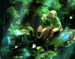  blue_eyes closed_eyes forest green_hair hairband hat link muse_(rainforest) nature nintendo ocarina_of_time pointy_ears saria short_hair the_legend_of_zelda 