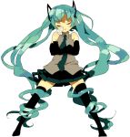  aqua_hair crossed_arms detached_sleeves hatsune_miku long_hair marubotan necktie nose_bubble simple_background skirt sleeping solo standing thigh-highs thighhighs twintails very_long_hair vocaloid zettai_ryouiki 