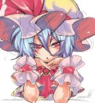  chin_rest fingernails hat kogawa nails no_nose red_eyes remilia_scarlet short_hair sketch solo steepled_fingers touhou wrist_cuffs 