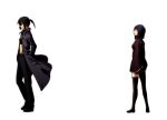  428 alphard canaan coat liang_qi multiple_girls pants ponytail rex_k short_hair simple_background thigh-highs thighhighs 