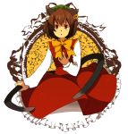 bell bow brown_hair cat_ears cat_tail chen dress frills gathers hat mofuko multiple_tails red_eyes ribbon ruffles tail touhou 
