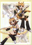  detached_sleeves guitar hair_ornament hairpin headset highres instrument kagamine_len kagamine_rin scan scan_artifacts shorts siblings twins vocaloid 