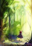  back bow forest from_behind head_wings jungle koakuma long_hair nature path red_hair relax_(artist) running scenery shoes skirt sunlight touhou walking 