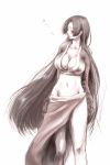  blush boa_hancock breasts cleavage highres long_hair midriff mochi_mocchi monochrome one_piece sketch spot_color very_long_hair 