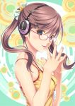  brown_hair cable camisole glasses hair_ornament hairclip hands headphones koutaro original smile solo 