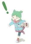  1girl :d bag child closed_eyes coat duralumin green_hair koiwai_yotsuba kouji_(campus_life) open_mouth purse quad_tails running shoes smile sneakers socks solo stuffed_animal stuffed_toy teddy_bear yotsubato! 