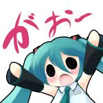  1girl aqua_hair arms_up bust fetal_position hatsune_miku headphones headphones_around_neck long_hair necktie solid_oval_eyes solo twintails vocaloid yume_shokunin 
