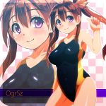  1girl brown_hair competition_swimsuit long_hair one-piece_swimsuit original ponytail swimsuit tashimu violet_eyes zoom_layer 