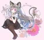 1girl adult alternate_hair_length alternate_hairstyle animal_ears black_legwear blush dress gloves high_heels iris_anemone long_hair long_tail mouse mouse_ears mouse_tail nazrin pantyhose red_eyes shoes silver_hair smile solo tail touhou white_gloves