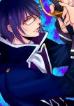  1boy blue_eyes blue_hair glasses k-996 k_(anime) munakata_reishi solo sword weapon 