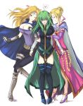  3girls blonde_hair blue_eyes breast_grab breasts calill echizen fire_emblem fire_emblem:_akatsuki_no_megami green_eyes green_hair heather_(fire_emblem) highres large_breasts multiple_girls nephenee 