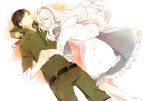  1boy 1girl dress earphones kagerou_project long_hair lying mary_(kagerou_project) prin_dog seto_(kagerou_project) short_hair silver_hair sleeping souzou_forest_(vocaloid) 