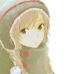  1girl blonde_hair braid drawr expressionless hat long_hair looking_at_viewer original pom_pom_(clothes) portrait simple_background solo teti twin_braids white_background winter_clothes yellow_eyes 