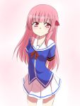  1girl fuyuumi_ai highres long_hair looking_at_viewer ore_no_kanojo_to_osananajimi_ga_shuraba_sugiru pink_eyes pink_hair school_uniform short_sleeves solo white_background 