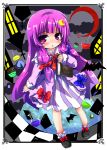  1girl blush book bow child crescent hair_bow looking_at_viewer oshiruko_(uminekotei) patchouli_knowledge purple_hair solo touhou violet_eyes young 