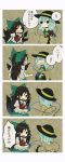  2girls 4koma black_hair blush bow brown_eyes cape cat comic green_eyes hair_bow highres komeiji_koishi long_hair multiple_girls open_mouth reiuji_utsuho short_hair skirt smile third_eye touhou translated wings 