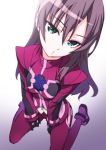  character_request chousoku_henkei_gyrozetter gloves green_eyes kneeling matsuryuu purple_hair 