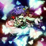  1girl butterfly dress eyeball hairband heart komeiji_satori looking_at_viewer parmesan_(168n) purple_hair solo third_eye touhou violet_eyes 