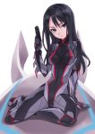  1girl arm_support black_eyes black_hair bodysuit breasts gun long_hair matsuryuu pistol shoutaura_sequenzia sitting solo to_aru_majutsu_no_index to_aru_majutsu_no_index_movie weapon 