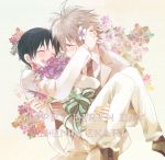  2boys blush bouquet carrying couple flower happy ikari_shinji laughing multiple_boys nagisa_kaworu neon_genesis_evangelion pegu_(sokokunatoriumu) princess_carry smile tuxedo yaoi 