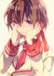  1girl b-ko_(shuuen_no_shiori) brown_hair necktie ribbon school_uniform short_hair tears toa_(sarara23) violet_eyes 