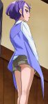  1girl ass dokidoki!_precure haruyama kenzaki_makoto precure purple_hair short_hair shorts up_shorts violet_eyes 