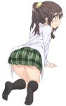  bent_over boku_wa_tomodachi_ga_sukunai brown_hair glasses hair_ornament labcoat mizuki_makoto ponytail shiguma_rika skirt socks solo 