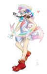  1boy absurdres adapted_costume bloomers blue_eyes blush boots bow braid brown_hair crossdressinging dress facial_hair frills gloves hair_bow hand_on_hip hat heart highres lens_flare magical_girl mario mustache open_mouth ribbon smile solo sukinahito super_mario_bros. twin_braids underwear wand 