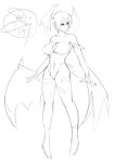  1girl alternate_breast_size bare_shoulders bat_print bat_wings boots breasts bridal_gauntlets cleavage demon_girl eu03 head_wings large_breasts leotard lilith_aensland monochrome pantyhose print_pantyhose short_hair sketch solo standing succubus vampire_(game) wings 