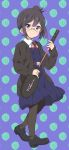  1girl asagiri_shiori badminton_racket black_hair cardigan glasses mizuki_makoto pantyhose racket school_uniform side_ponytail tamako_market 