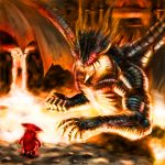 dark_souls demon&#039;s_souls dragon dragon_god_(demon&#039;s_souls) glowing glowing_eyes highres molten_rock mushroom mushroom_parent no_humans size_difference 