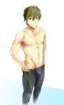  green_eyes green_hair hands_on_hips kyouta_(a01891226) male short_hair swimsuit 
