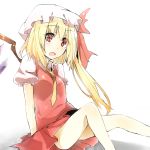  1girl flandre_scarlet hat mikai_(runtoppu) necktie sitting solo touhou white_background wings 