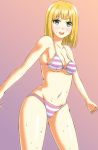  1girl bikini blonde_hair green_eyes short_hair striped striped_bikini striped_swimsuit swimsuit tamako_market tokiwa_midori tondabayashi 