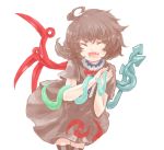  asymmetrical_wings black_hair closed_eyes dress fang houjuu_nue ma_nyan_(nyao_mao_nyao) messy_hair short_hair smile snake thigh-highs touhou wings 