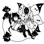  bow breasts character_request egg hair_bow hat himekaidou_hatate monochrome nintendo_ds pokemon roah sitting thigh-highs tokin_hat touhou twintails 