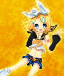  blonde_hair blue_eyes highres kagamine_rin pitui1996 tagme vocaloid yellow_background 