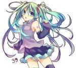  1girl 39 detached_sleeves green_eyes green_hair hatsune_miku kuroi_(liar-player) long_hair necktie open_mouth simple_background skirt solo thigh-highs twintails very_long_hair vocaloid white_background 