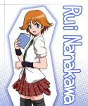  1girl blush character_name looking_back nanakawa_rui necktie open_mouth short_hair simple_background skirt solo thigh-highs tokimeki_memorial tokimeki_memorial_4 vfenster white_background 