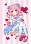  1girl blue_eyes breasts cleavage dress heart long_hair nail_polish original pink_hair ribbon shoes solo thigh-highs twintails yayoi_(egoistic_realism) 