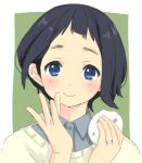  1girl bird black_hair blue_eyes food kitashirakawa_hinako mochi nyan_mi tamako_market wagashi 