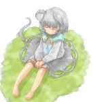  animal_ears barefoot closed_eyes grey_hair jewelry ma_nyan_(nyao_mao_nyao) mouse_ears mouse_tail nazrin pendant short_hair sitting skirt tail touhou 