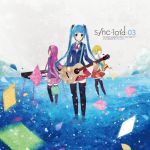  3girls blue_eyes blue_hair green_hair guitar hatsune_miku ichiko_oharu instrument keyboard_(instrument) long_hair multiple_girls purple_hair saxophone skirt thigh-highs twintails very_long_hair vocaloid wading 