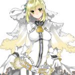  1girl ahoge blonde_hair bodysuit drawr fate/extra_ccc fate_(series) green_eyes lock official_style padlock rouringo saber_bride solo veil 