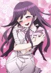  1girl bandages blush dangan_ronpa flower katou_haruaki long_hair nurse purple_hair rose saliva self_hug solo sparkle super_dangan_ronpa_2 tears tsumiki_mikan violet_eyes 