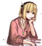  1girl blonde_hair casual chin_rest grado_labs green_eyes headphones jewelry necklace pan!ies short_hair sketch solo sweater tamako_market tokiwa_midori 