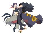  banchou black_hair breasts daidouji_(senran_kagura) geta hat large_breasts long_hair official_art ponytail purple_hair red_eyes sandals senran_kagura short_hair skin_tight suzune_(senran_kagura) yaegashi_nan 