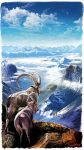  1boy 1girl aalge clouds goat highres horn landscape mountain nature original scenery sky 