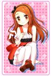  1girl blush brown_eyes brown_hair hairband highres idolmaster long_hair minase_iori mushuu sitting smile solo stuffed_toy 