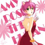  1girl amy_rose back green_eyes looking_back personification pink_hair skirt solo sonic_the_hedgehog 